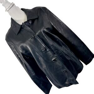 AMBITION! SLEEK BLACK 100% GENUINE LEATHER BUTTON FRONT JACKET, COAT! SZ 2X